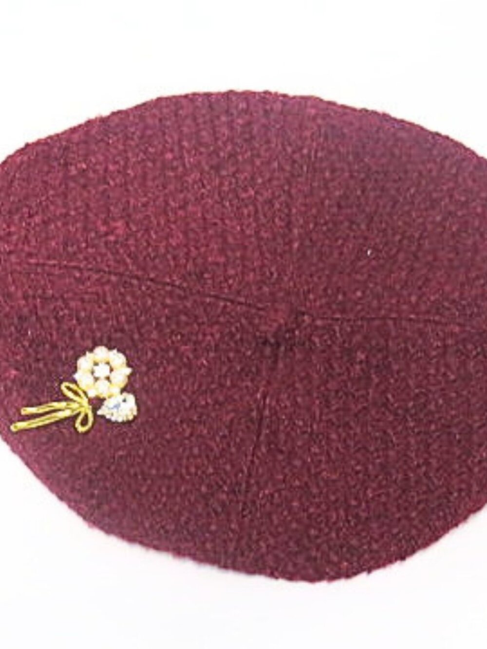 A New Day Women’s Burgundy Beret Hat Pearl Rhinestone Embellished One Size NWT